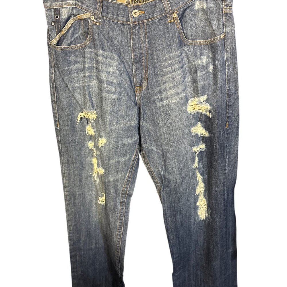Machine Mens Distressed Denim Jeans‎ Machline Medium Wash Size 36/32